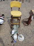 Cosco stool, fan, heat lamps