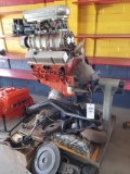 Chevy engine V0410CMJ casting #3970010 Blower trans with extra parts, 4 barrel carbs, with stand