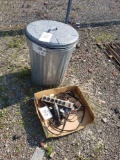 Galvanized trash can, cords