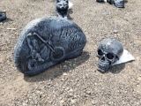 Concrete biker plaque and skull