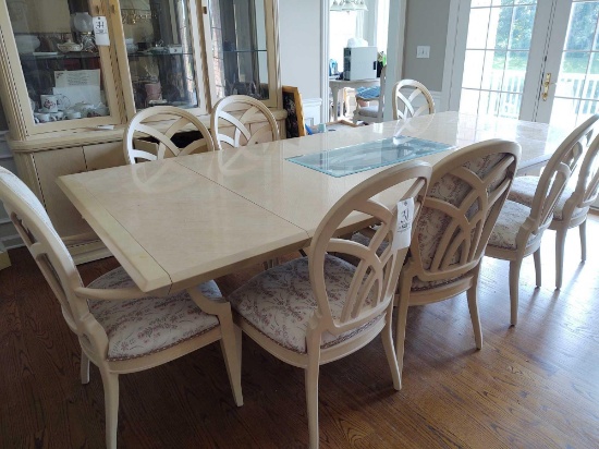 9'x4' Dining Table w/ Glass Inlay & 10 chairs