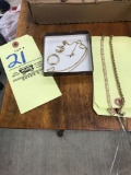 Gold chains bracelets and earrings. Chain marked 14k, bracelets 14k and 8k