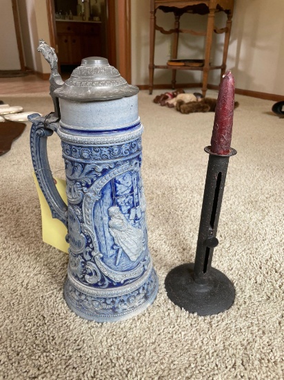 German 2-Liter Stein and Early Adjustable Candle