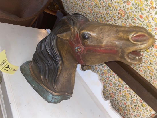 Plaster horse head, 21" long.