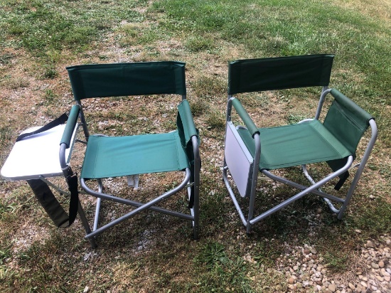 2 Heavy duty folding chairs with arm tray