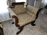 Oak Claw Foot Floral Upholstered Arm Chair