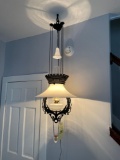 Victorian Style Electrified Milk Glass Hanging Oil Lamp