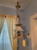 Victorian Hanging Oil Lamp with Milk Glass Shade