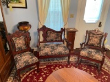 Victorian 3 Piece Set Upholstered Rocking Chair, Bench and Chair