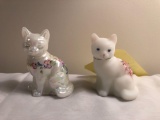 (2) hand-painted Fenton cats