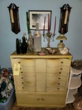 Blonde Dresser, Glassware, Wall Decor