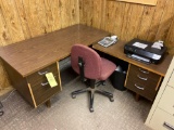 L-Shaped Desk, Chair, Printer