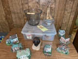 Hawthorn Gone With The Wind mini buildings - glass bucket and sailboat - pig figurine