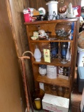 Shelf and contents - canes - glassware - figurines - lead glass decorators