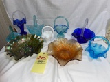 Carnival glass bowls and a Fenton Basket