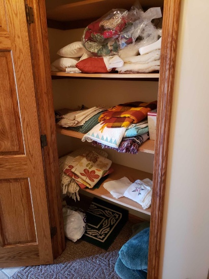 Linen closet contents (rugs, blankets, pillows)