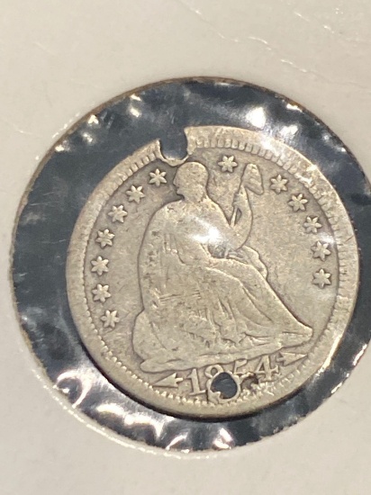 1854 Half Dime with Arrows, drilled