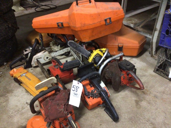 Assorted Chainsaws and Chainsaw Cases