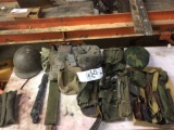 Assorted Military Gear incl. Knives, Helmets, Belts, Tools