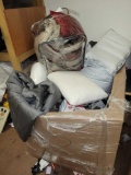 Large box of bedding, pillows and linens