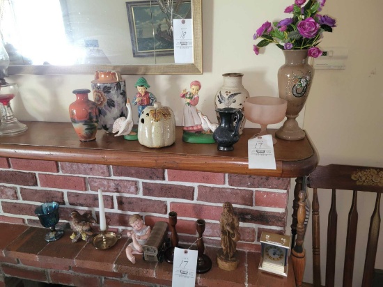 Noritake and Japan vases, candlesticks, pottery vase, figurines, Bulova clock