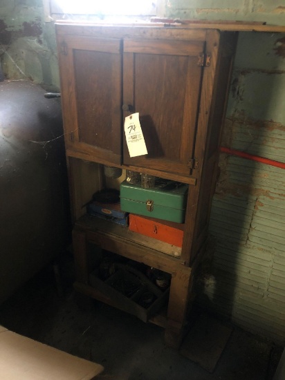 Wooden cabinet and contents