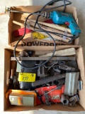 Electric drill, hammer handles, hardware.