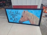 L Phillips local artist horse print on board, 6ft x 3ft