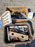 Pipe cutters, brace drills, level, wood tools