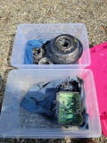 2 totes of bike engine parts