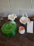 Fenton glass, green plates