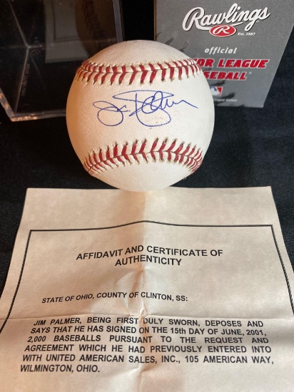 Jim Palmer autographed Major League baseball. Has COA.