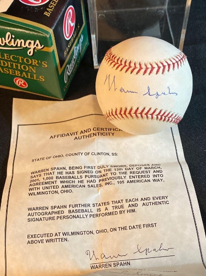 Warren Spahn autographed Major League Baseball. Has COA.