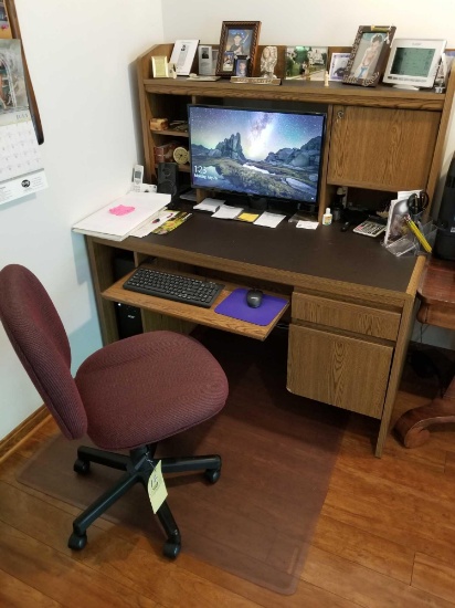 Computer desk and chair, contents not included