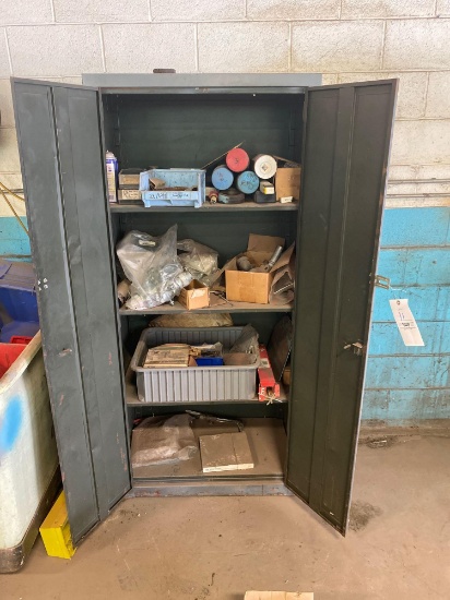 Metal double-door cabinet and contents, welding supplies