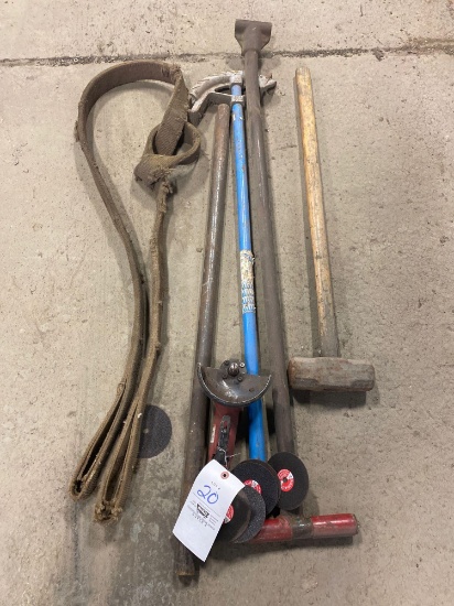 Pipe bender, grinder, sling, sledge hammer and more