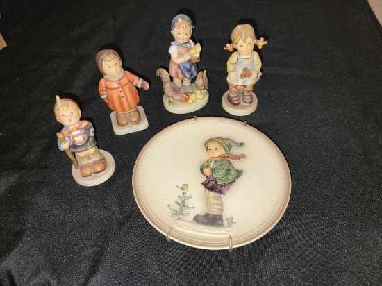 (4) Goebel Figurines, (1) Hummel Plate