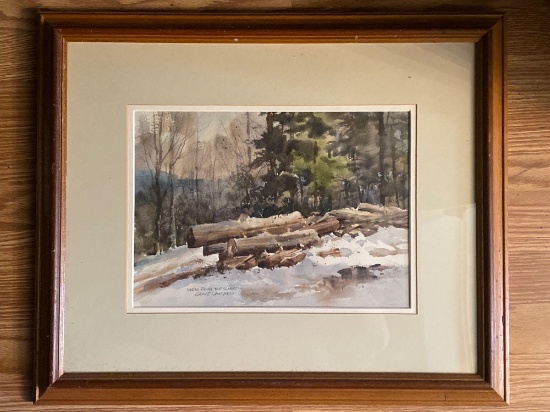 Gene Vanard signed original watercolor, "View from the Lodge", 24" x 20" frame.