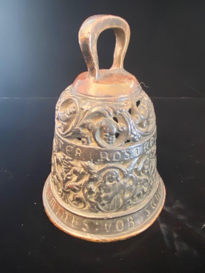 Bronze Christian bell w/ Latin wording, 6 3/4" tall, 1800s circa.
