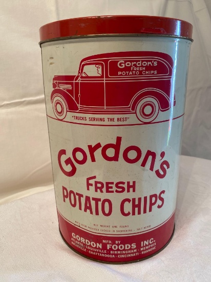 Gordon's 1 lb. Fresh Potato Chips tin, 11" tall.