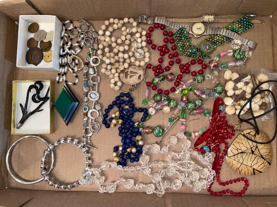 Costume jewelry, coins incl. Canadian, US wheat cents