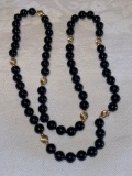14K Gold & onyx beaded necklace, 30