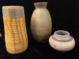 (3) Signed art pottery vases, tallest is 9.5