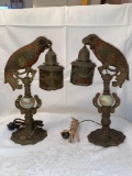 Pair parrot lamps w/mica shades, 15