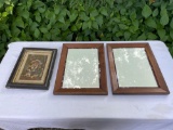 Two Wooden Frames with Early Glass, Girl and Cat Singing Art