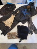 Victorian dress, purses, old clothing buttons, long leather gloves, etc.
