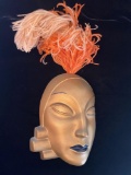 Art Deco style plaster plaque w/ feather hat, 16