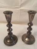 Douchin sterling candle holders, pair, 8.5