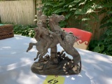 Equestrian Lion Attack Pot Metal Statue
