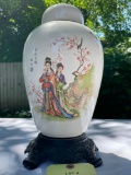 Oriental Urn Women and Cherry Blossom Tree Scene